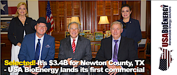 Selected! It’s $3.4B for Newton County, TX as USA BioEnergy sites its first commercial biorefinery