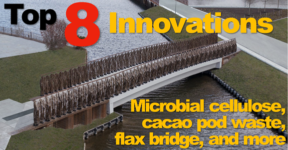 Microbial cellulose as leather alternative, flax fiber bridge, cacao pod waste for whiskey packaging, and more: The Digest’s Top 8 Innovations for the week of May 12th