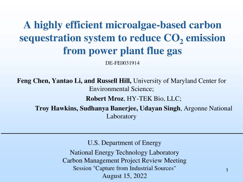 The Digest’s 2022 Multi-Slide Guide to a highly efficient microalgae-based carbon sequestration system to reduce CO2 emission from power plant flue gas